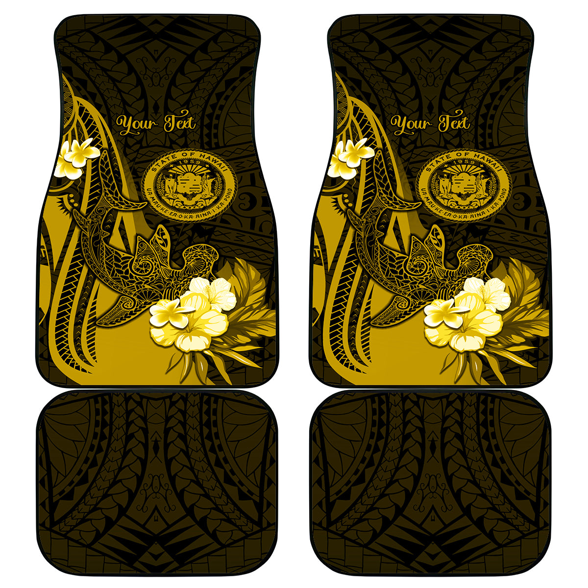 Personalised Hawaii State Motto Car Mats Hawaiian Tribal Gold Hammerhead Shark LT05 Gold - Polynesian Pride