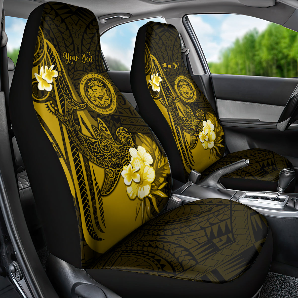 Personalised Hawaii State Motto Car Seat Cover Hawaiian Tribal Gold Hammerhead Shark LT05 - Polynesian Pride