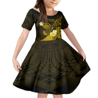 Personalised Hawaii State Motto Family Matching Summer Maxi Dress and Hawaiian Shirt Hawaiian Tribal Gold Hammerhead Shark LT05 Daughter's Dress Gold - Polynesian Pride
