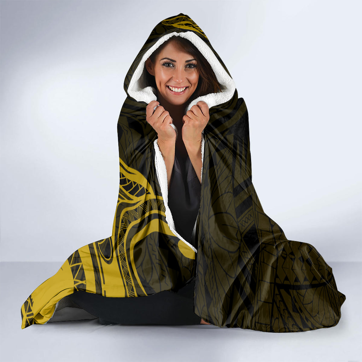 Hawaii State Motto Hooded Blanket Hawaiian Tribal Gold Hammerhead Shark LT05 - Polynesian Pride
