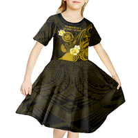 Personalised Hawaii State Motto Kid Short Sleeve Dress Hawaiian Tribal Gold Hammerhead Shark LT05 - Polynesian Pride