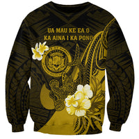 Personalised Hawaii State Motto Sweatshirt Hawaiian Tribal Gold Hammerhead Shark LT05 Unisex Gold - Polynesian Pride