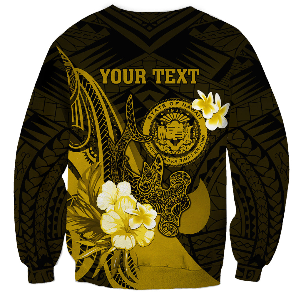 Personalised Hawaii State Motto Sweatshirt Hawaiian Tribal Gold Hammerhead Shark LT05 - Polynesian Pride