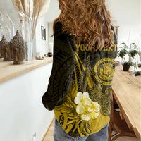 Personalised Hawaii State Motto Women Casual Shirt Hawaiian Tribal Gold Hammerhead Shark LT05 - Polynesian Pride