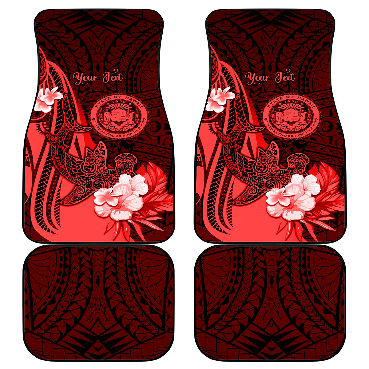 Personalised Hawaii State Motto Car Mats Hawaiian Tribal Red Hammerhead Shark LT05 Red - Polynesian Pride