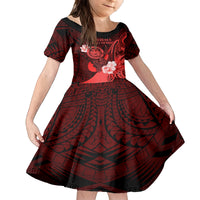 Personalised Hawaii State Motto Family Matching Summer Maxi Dress and Hawaiian Shirt Hawaiian Tribal Red Hammerhead Shark LT05 Daughter's Dress Red - Polynesian Pride