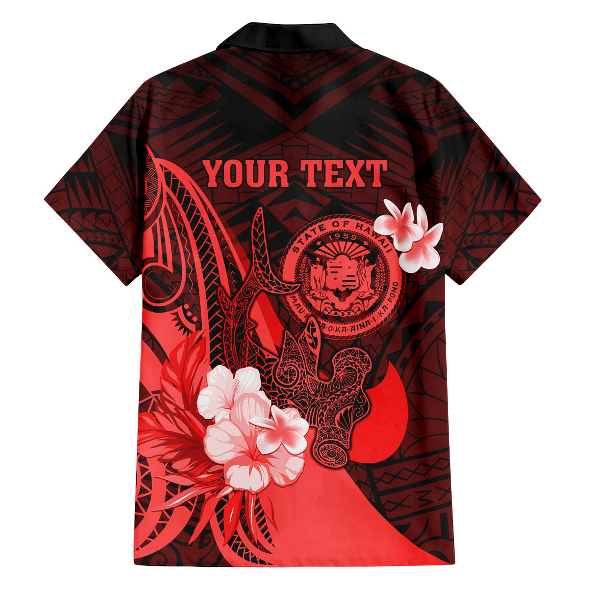 Personalised Hawaii State Motto Family Matching Tank Maxi Dress and Hawaiian Shirt Hawaiian Tribal Red Hammerhead Shark LT05 - Polynesian Pride