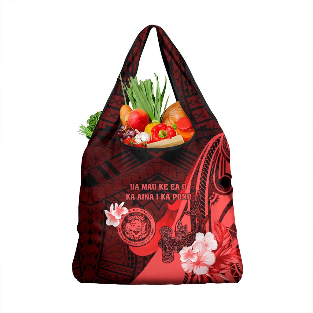 Hawaii State Motto Grocery Bag Hawaiian Tribal Red Hammerhead Shark LT05 1-pack One Size Red - Polynesian Pride