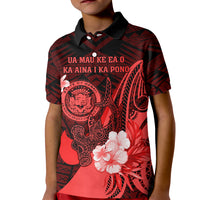 Personalised Hawaii State Motto Kid Polo Shirt Hawaiian Tribal Red Hammerhead Shark LT05 Kid Red - Polynesian Pride