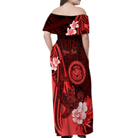 Personalised Hawaii State Motto Off Shoulder Maxi Dress Hawaiian Tribal Red Hammerhead Shark LT05 - Polynesian Pride