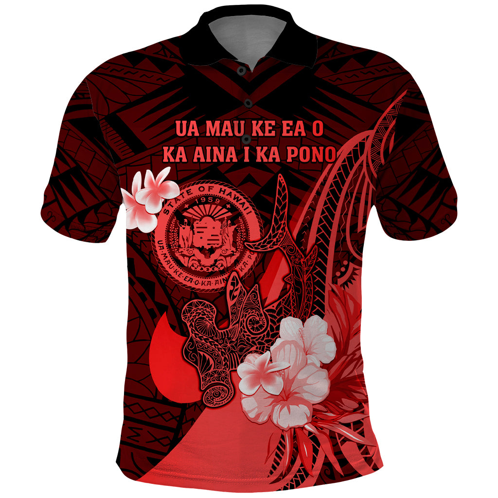 Personalised Hawaii State Motto Polo Shirt Hawaiian Tribal Red Hammerhead Shark LT05 Red - Polynesian Pride