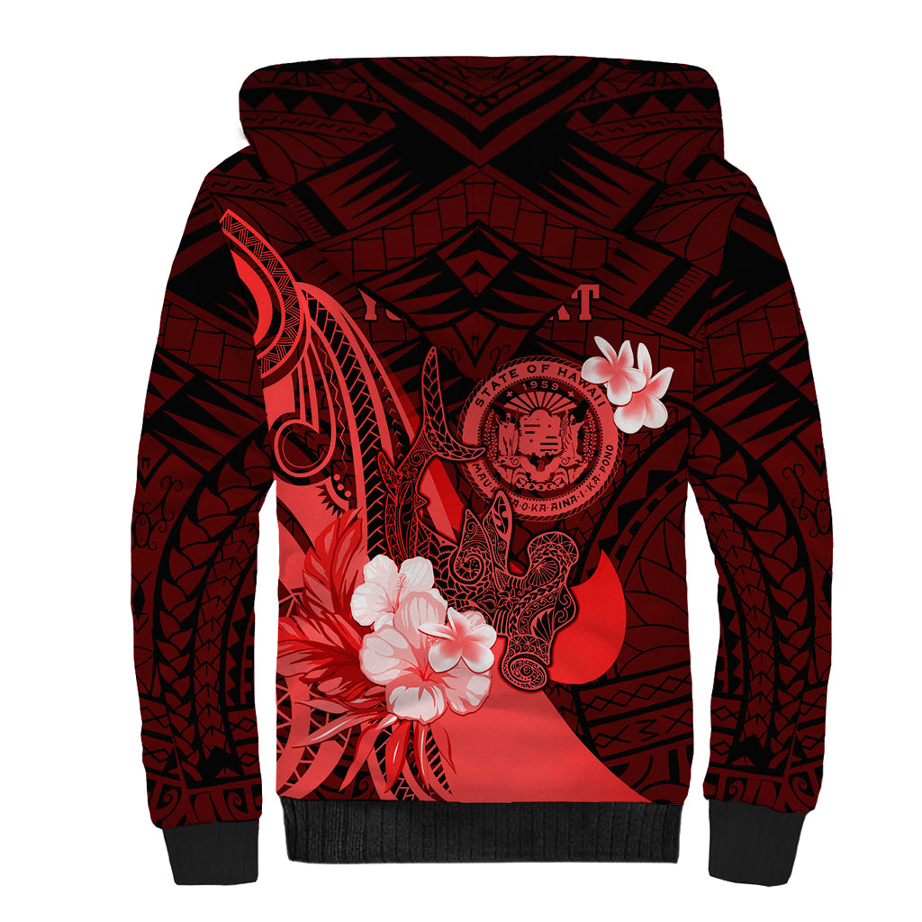 Personalised Hawaii State Motto Sherpa Hoodie Hawaiian Tribal Red Hammerhead Shark LT05 - Polynesian Pride