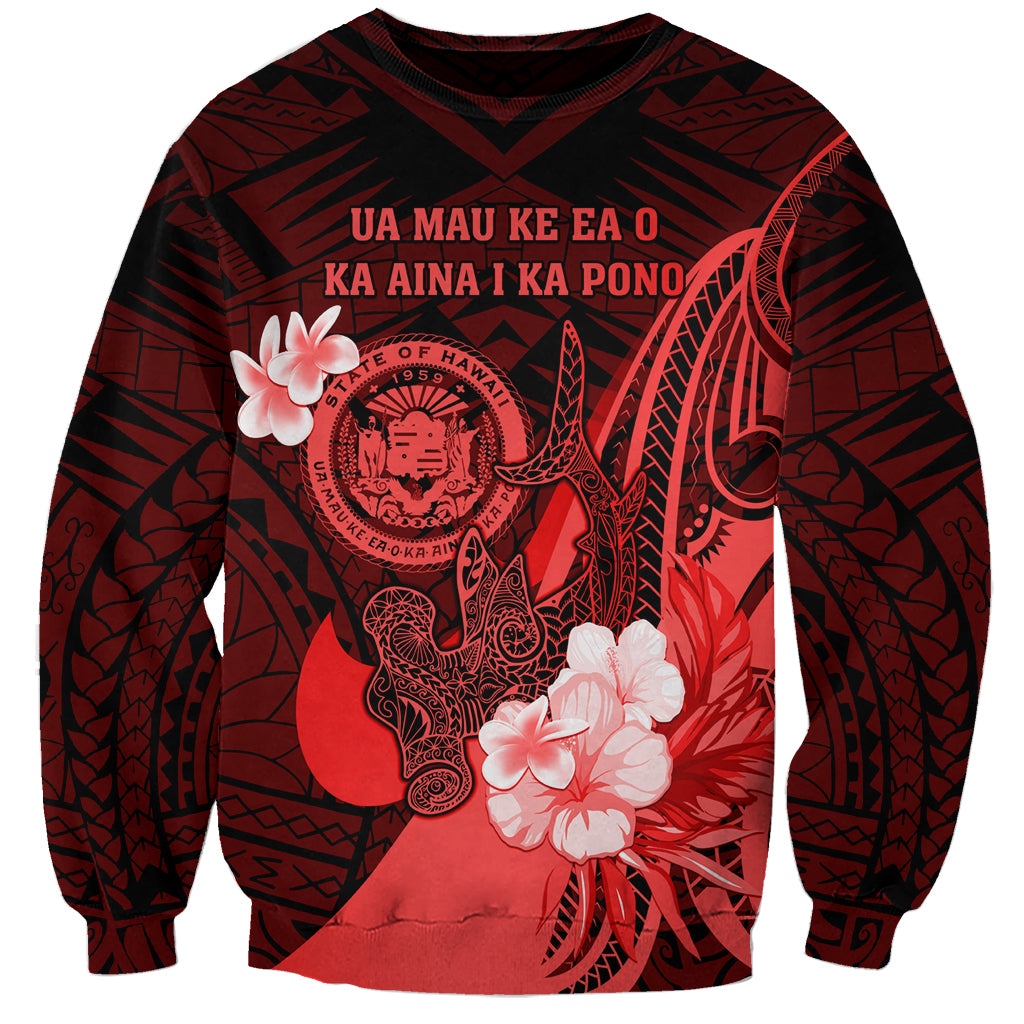 Personalised Hawaii State Motto Sweatshirt Hawaiian Tribal Red Hammerhead Shark LT05 Unisex Red - Polynesian Pride