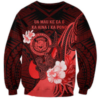Personalised Hawaii State Motto Sweatshirt Hawaiian Tribal Red Hammerhead Shark LT05 Unisex Red - Polynesian Pride