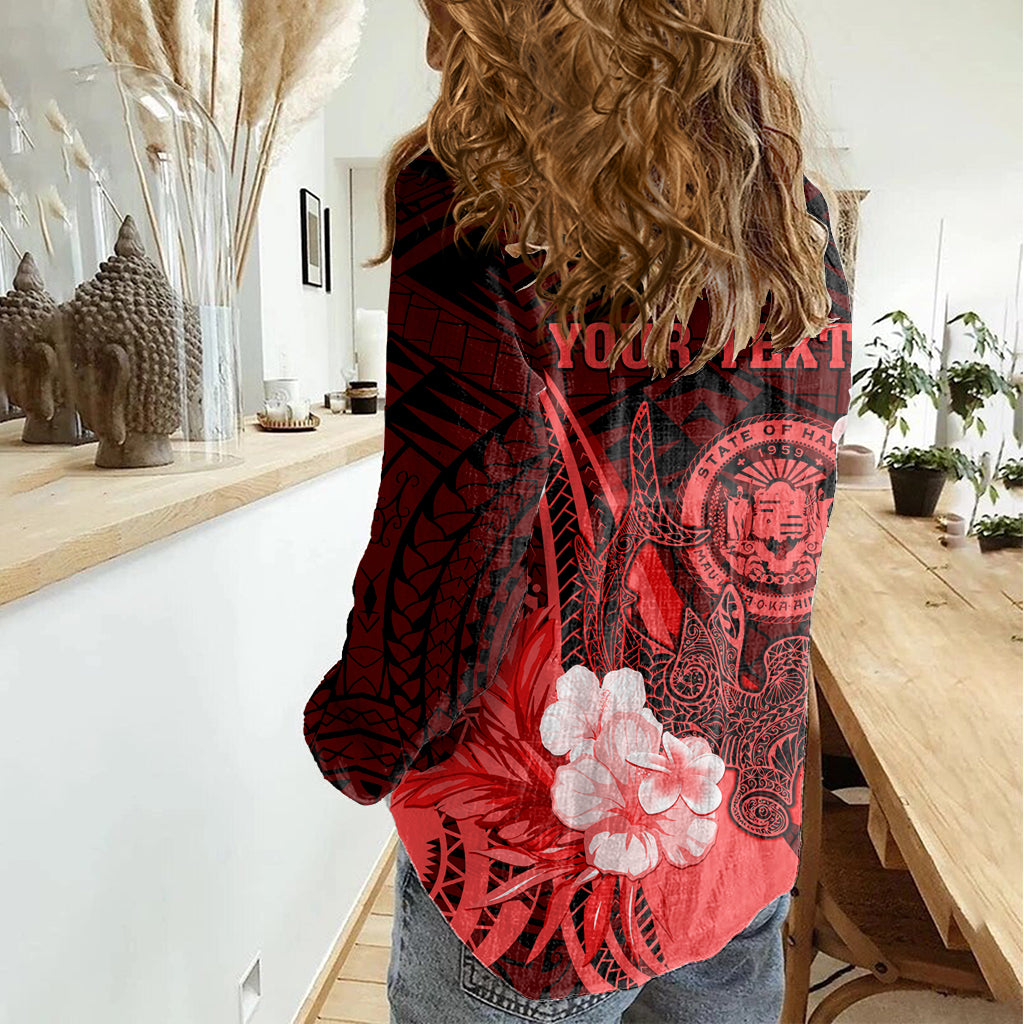 Personalised Hawaii State Motto Women Casual Shirt Hawaiian Tribal Red Hammerhead Shark LT05 - Polynesian Pride