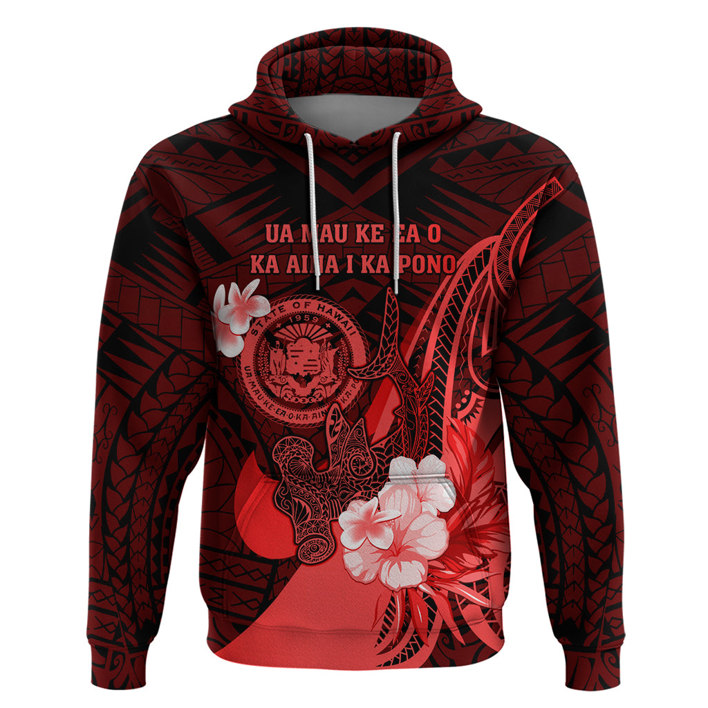 Personalised Hawaii State Motto Zip Hoodie Hawaiian Tribal Red Hammerhead Shark LT05 Pullover Hoodie Red - Polynesian Pride