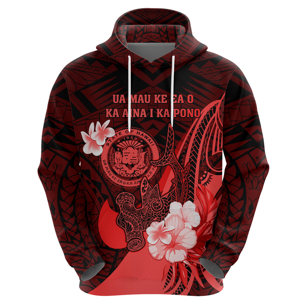 Personalised Hawaii State Motto Zip Hoodie Hawaiian Tribal Red Hammerhead Shark LT05 - Polynesian Pride