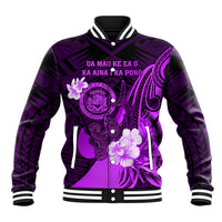 Personalised Hawaii State Motto Baseball Jacket Hawaiian Tribal Purple Hammerhead Shark LT05 Unisex Purple - Polynesian Pride