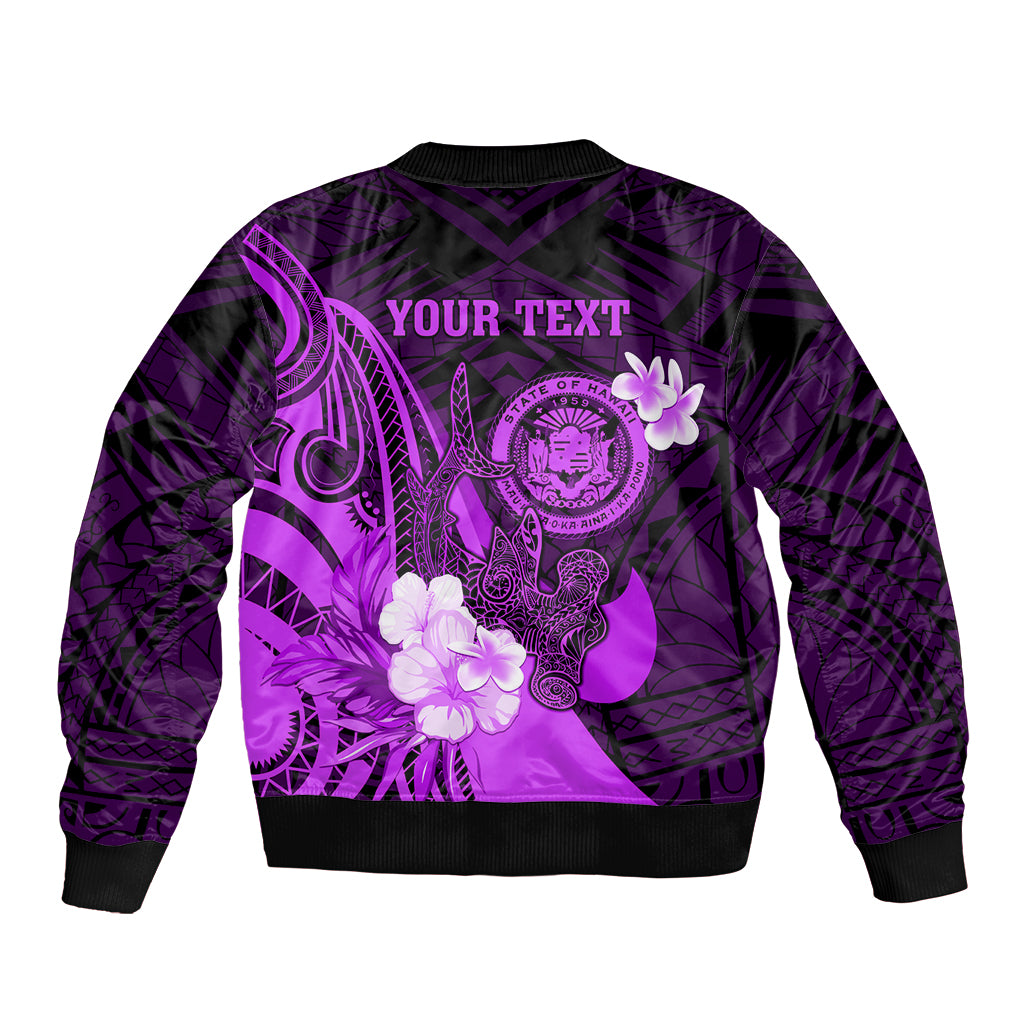 Personalised Hawaii State Motto Bomber Jacket Hawaiian Tribal Purple Hammerhead Shark LT05 - Polynesian Pride