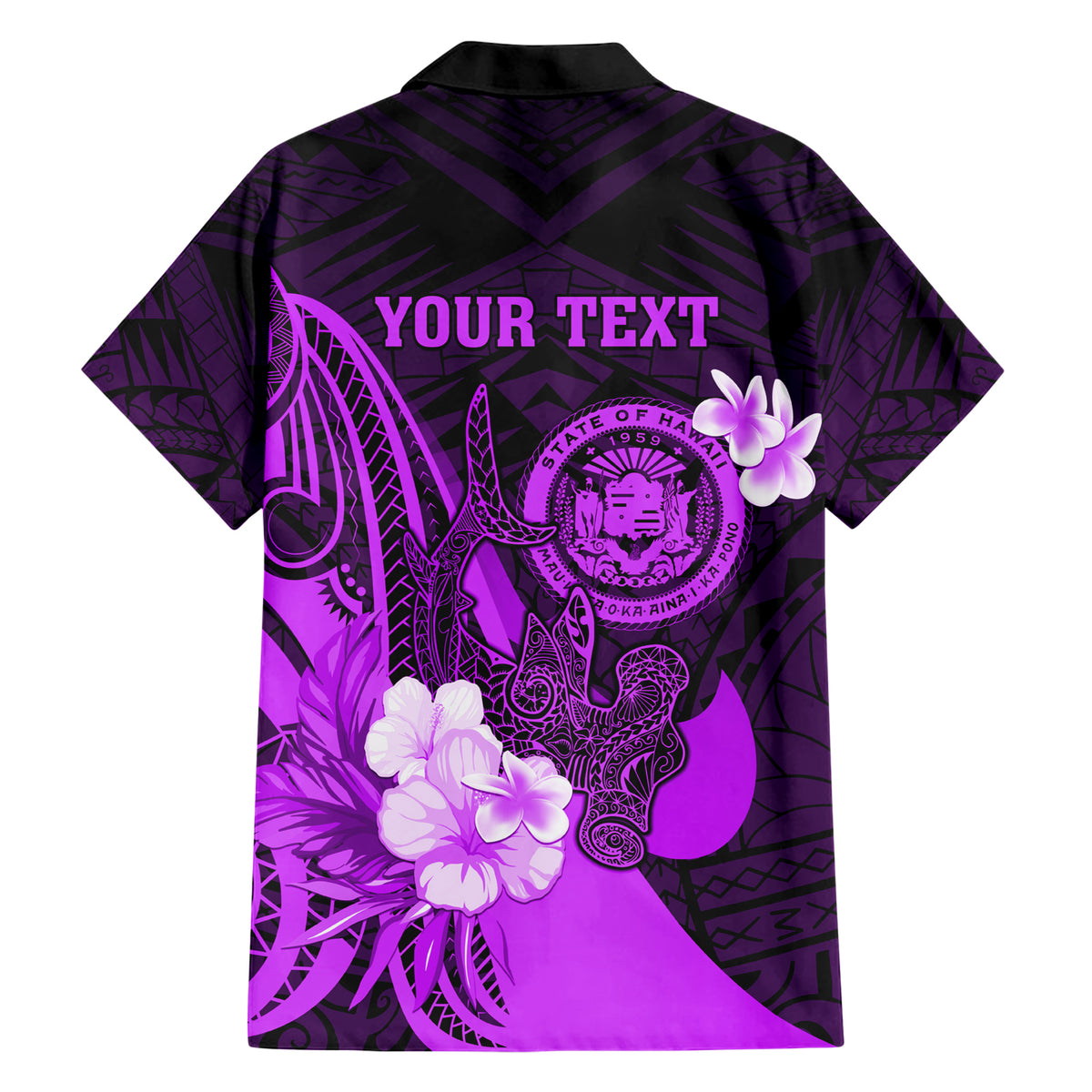 Personalised Hawaii State Motto Family Matching Short Sleeve Bodycon Dress and Hawaiian Shirt Hawaiian Tribal Purple Hammerhead Shark LT05 - Polynesian Pride