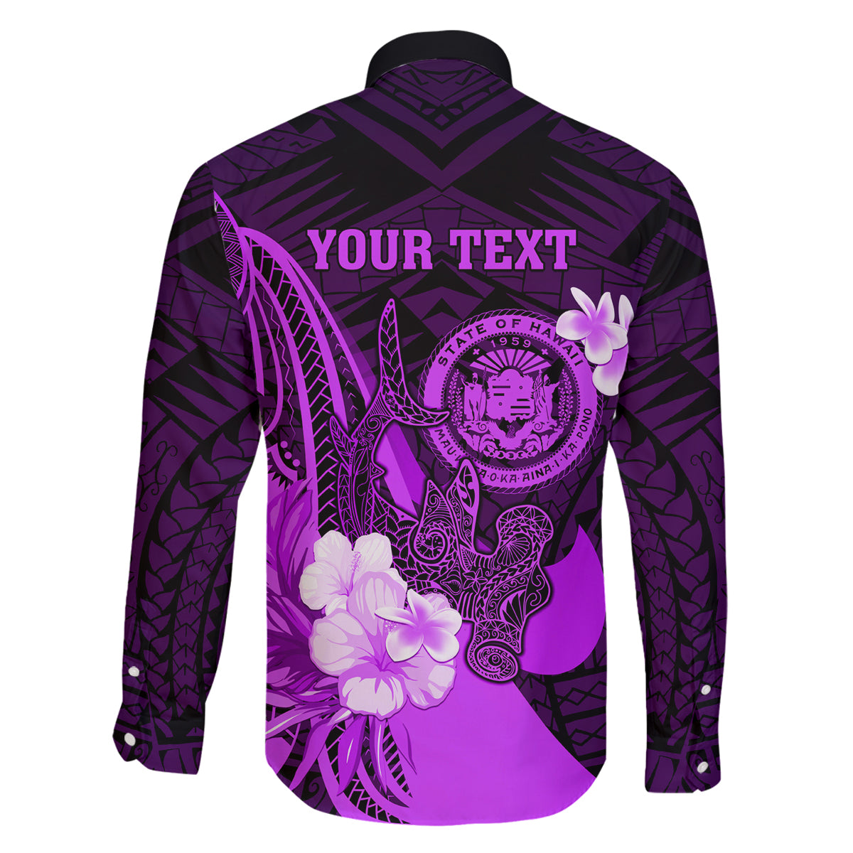 Personalised Hawaii State Motto Family Matching Tank Maxi Dress and Hawaiian Shirt Hawaiian Tribal Purple Hammerhead Shark LT05 - Polynesian Pride