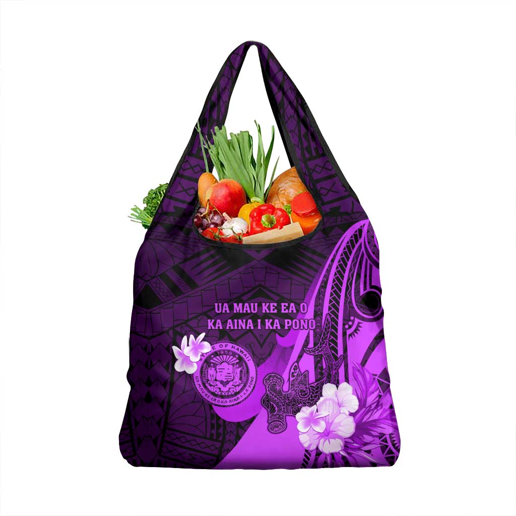 Hawaii State Motto Grocery Bag Hawaiian Tribal Purple Hammerhead Shark LT05 1-pack One Size Purple - Polynesian Pride