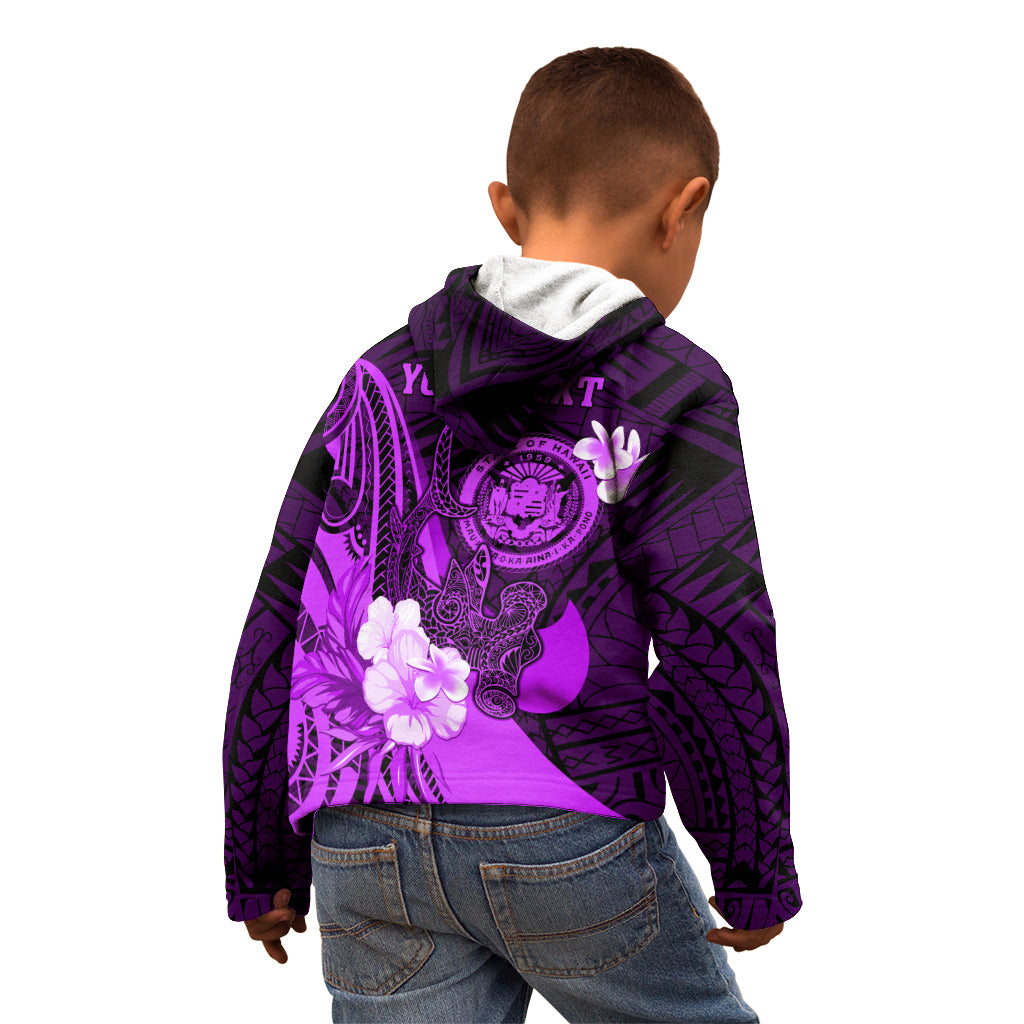Personalised Hawaii State Motto Kid Hoodie Hawaiian Tribal Purple Hammerhead Shark LT05 - Polynesian Pride