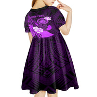 Personalised Hawaii State Motto Kid Short Sleeve Dress Hawaiian Tribal Purple Hammerhead Shark LT05 - Polynesian Pride