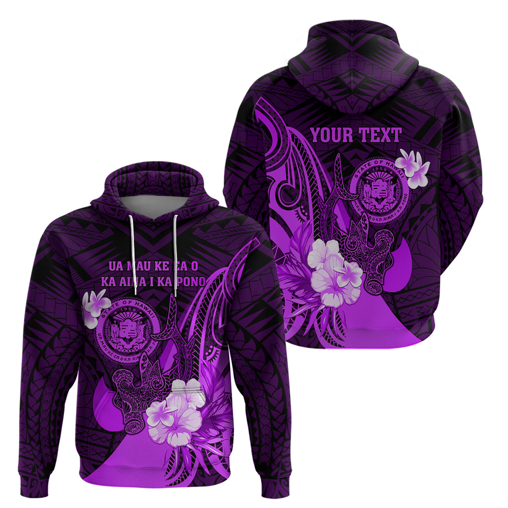 Personalised Hawaii State Motto Zip Hoodie Hawaiian Tribal Purple Hammerhead Shark LT05 - Polynesian Pride