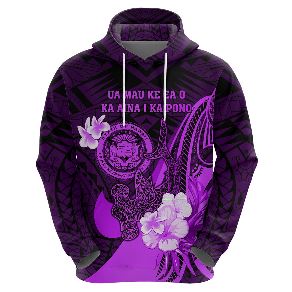 Personalised Hawaii State Motto Zip Hoodie Hawaiian Tribal Purple Hammerhead Shark LT05 - Polynesian Pride
