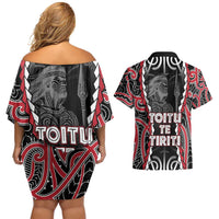 Aotearoa Waitangi Day Couples Matching Off Shoulder Short Dress and Hawaiian Shirt Maori Warrior Tribal Tattoo LT05 - Polynesian Pride