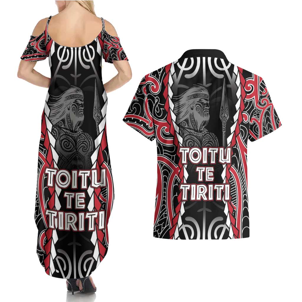 Aotearoa Waitangi Day Couples Matching Summer Maxi Dress and Hawaiian Shirt Maori Warrior Tribal Tattoo LT05 - Polynesian Pride