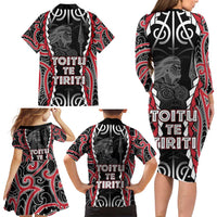 Aotearoa Waitangi Day Family Matching Long Sleeve Bodycon Dress and Hawaiian Shirt Maori Warrior Tribal Tattoo LT05 - Polynesian Pride