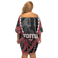 Aotearoa Waitangi Day Family Matching Off Shoulder Short Dress and Hawaiian Shirt Maori Warrior Tribal Tattoo LT05 - Polynesian Pride
