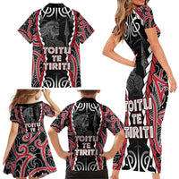 Aotearoa Waitangi Day Family Matching Short Sleeve Bodycon Dress and Hawaiian Shirt Maori Warrior Tribal Tattoo LT05 - Polynesian Pride