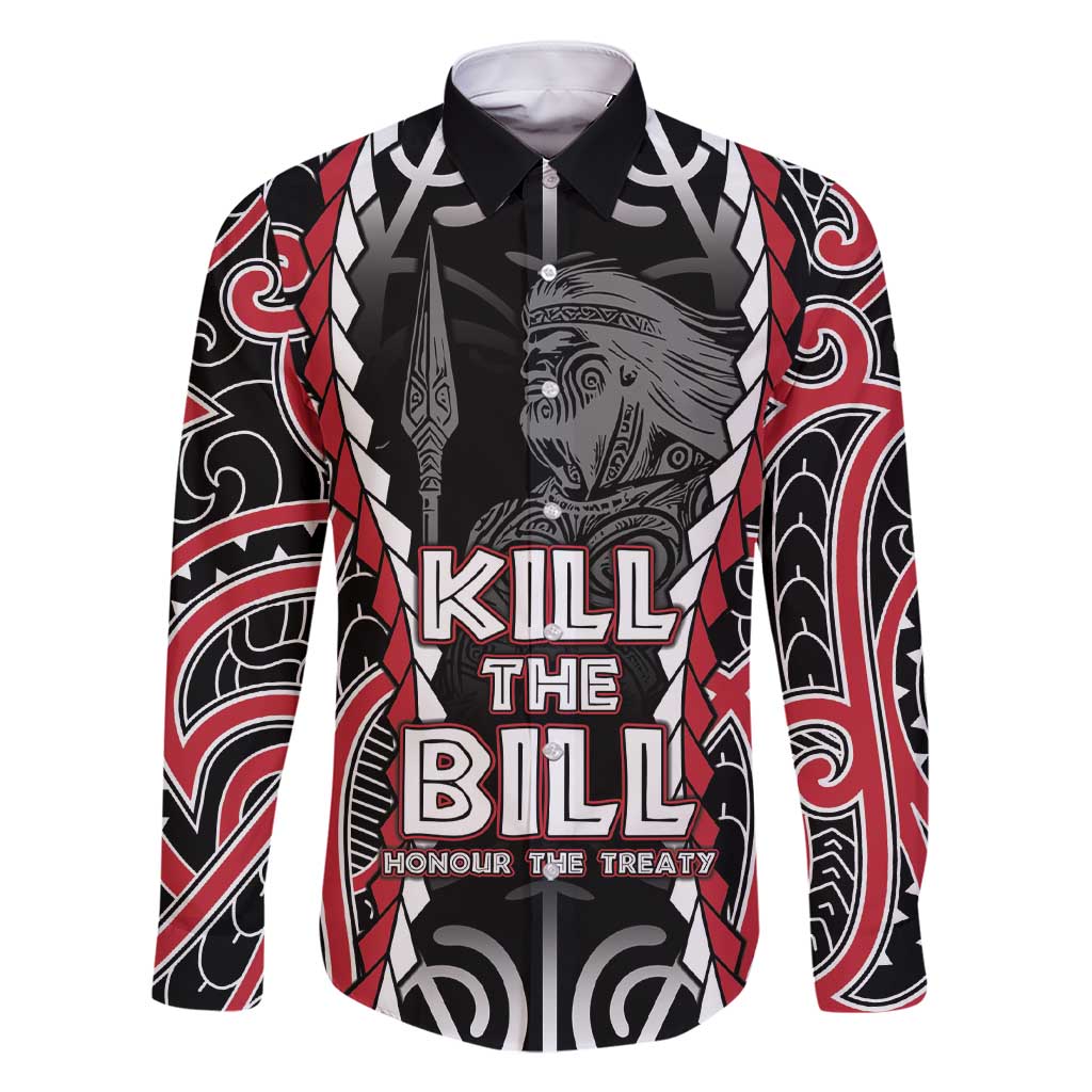 Aotearoa Waitangi Day Family Matching Short Sleeve Bodycon Dress and Hawaiian Shirt Maori Warrior Tribal Tattoo LT05 Dad's Shirt - Long Sleeve Black - Polynesian Pride