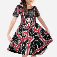 Aotearoa Waitangi Day Family Matching Tank Maxi Dress and Hawaiian Shirt Maori Warrior Tribal Tattoo LT05 Daughter's Dress Black - Polynesian Pride