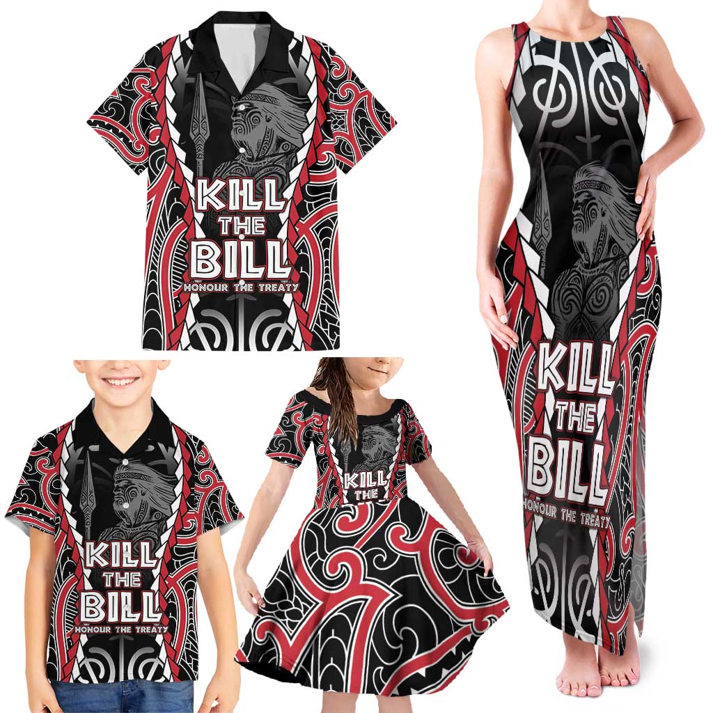 Aotearoa Waitangi Day Family Matching Tank Maxi Dress and Hawaiian Shirt Maori Warrior Tribal Tattoo LT05 - Polynesian Pride
