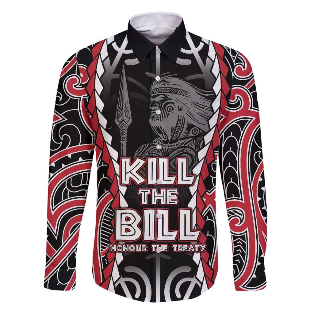 Aotearoa Waitangi Day Family Matching Tank Maxi Dress and Hawaiian Shirt Maori Warrior Tribal Tattoo LT05 Dad's Shirt - Long Sleeve Black - Polynesian Pride