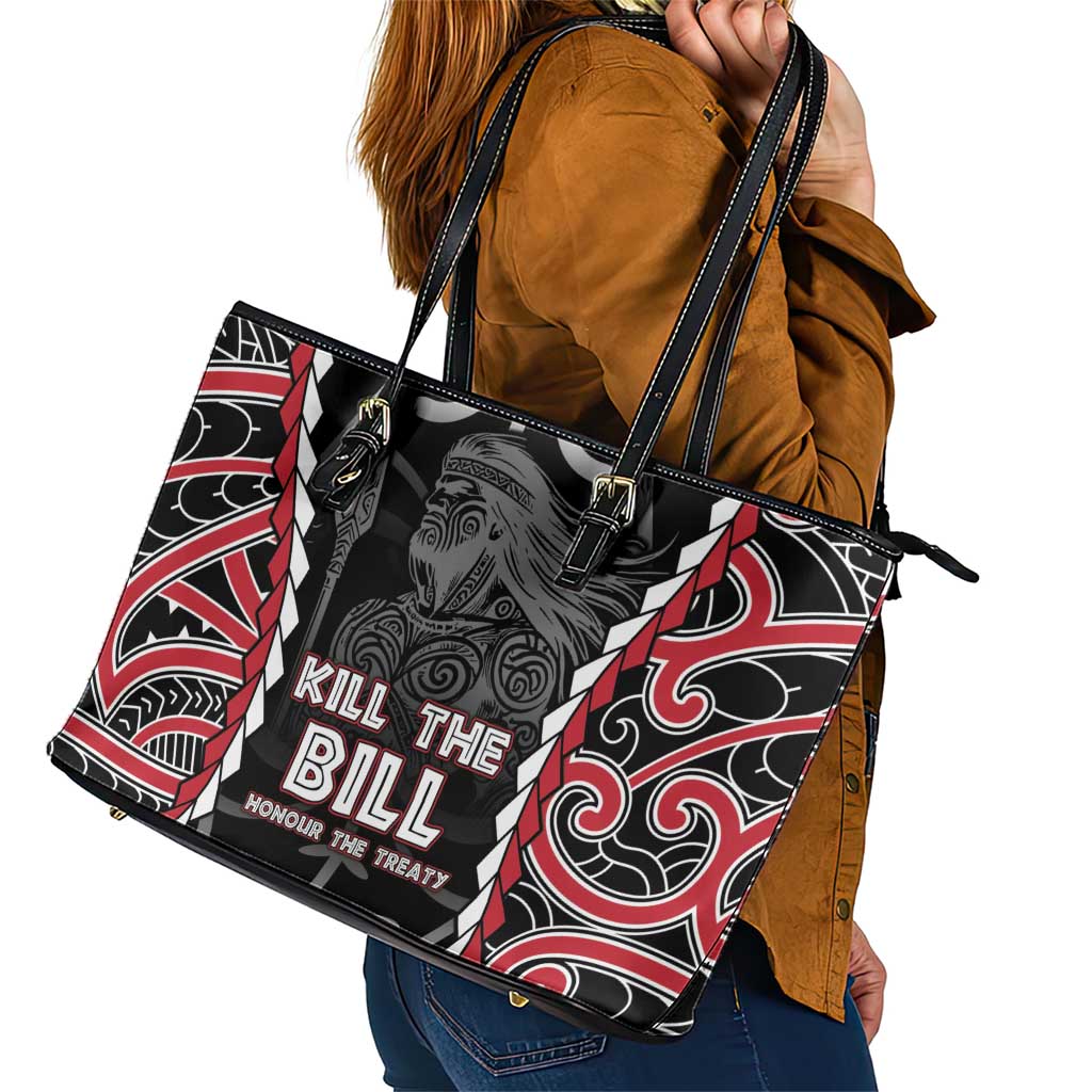 Aotearoa Waitangi Day Leather Tote Bag Maori Warrior Tribal Tattoo
