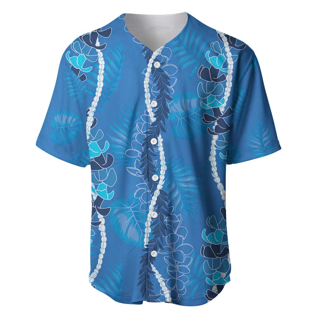 Hawaii Maile Lei Baseball Jersey With Blue Monstera Pattern LT05 Blue - Polynesian Pride