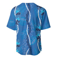 Hawaii Maile Lei Baseball Jersey With Blue Monstera Pattern LT05 - Polynesian Pride