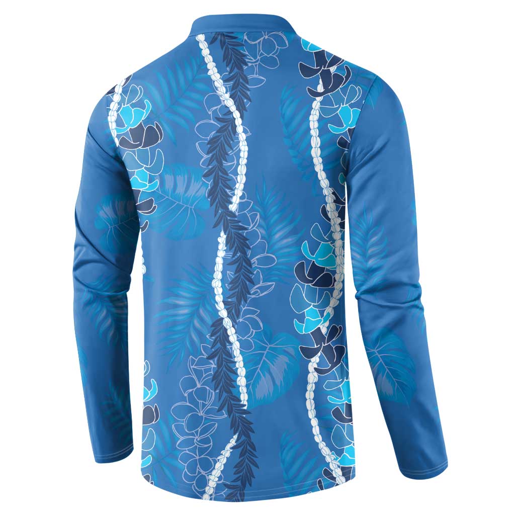 Hawaii Maile Lei Button Sweatshirt With Blue Monstera Pattern