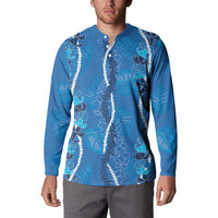 Hawaii Maile Lei Button Sweatshirt With Blue Monstera Pattern