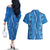 Hawaii Maile Lei Couples Matching Off The Shoulder Long Sleeve Dress and Hawaiian Shirt With Blue Monstera Pattern