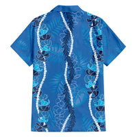 Hawaii Maile Lei Family Matching Off Shoulder Maxi Dress and Hawaiian Shirt With Blue Monstera Pattern