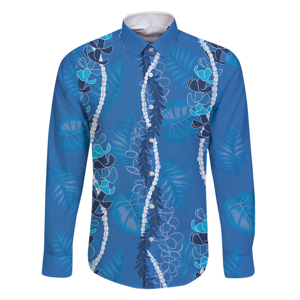 Hawaii Maile Lei Family Matching Off Shoulder Short Dress and Hawaiian Shirt With Blue Monstera Pattern