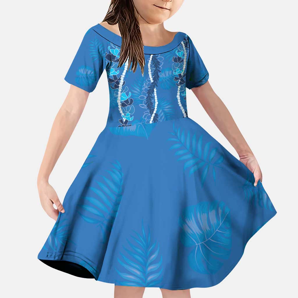 Hawaii Maile Lei Family Matching Puletasi and Hawaiian Shirt With Blue Monstera Pattern