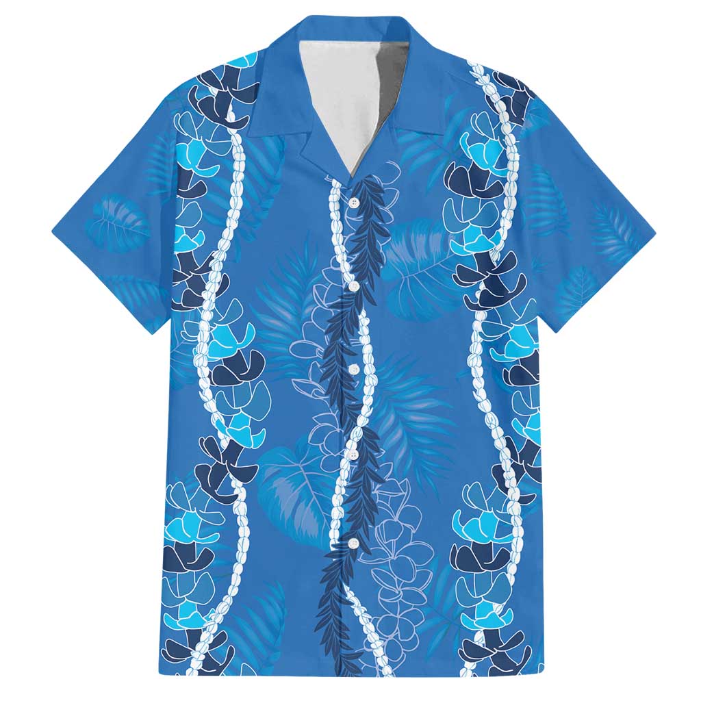 Hawaii Maile Lei Family Matching Puletasi and Hawaiian Shirt With Blue Monstera Pattern