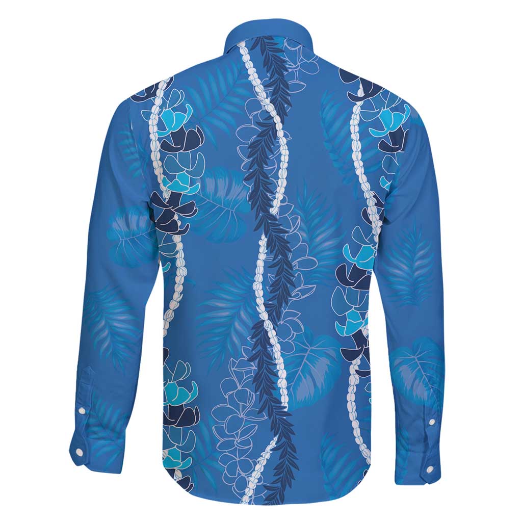 Hawaii Maile Lei Family Matching Puletasi and Hawaiian Shirt With Blue Monstera Pattern